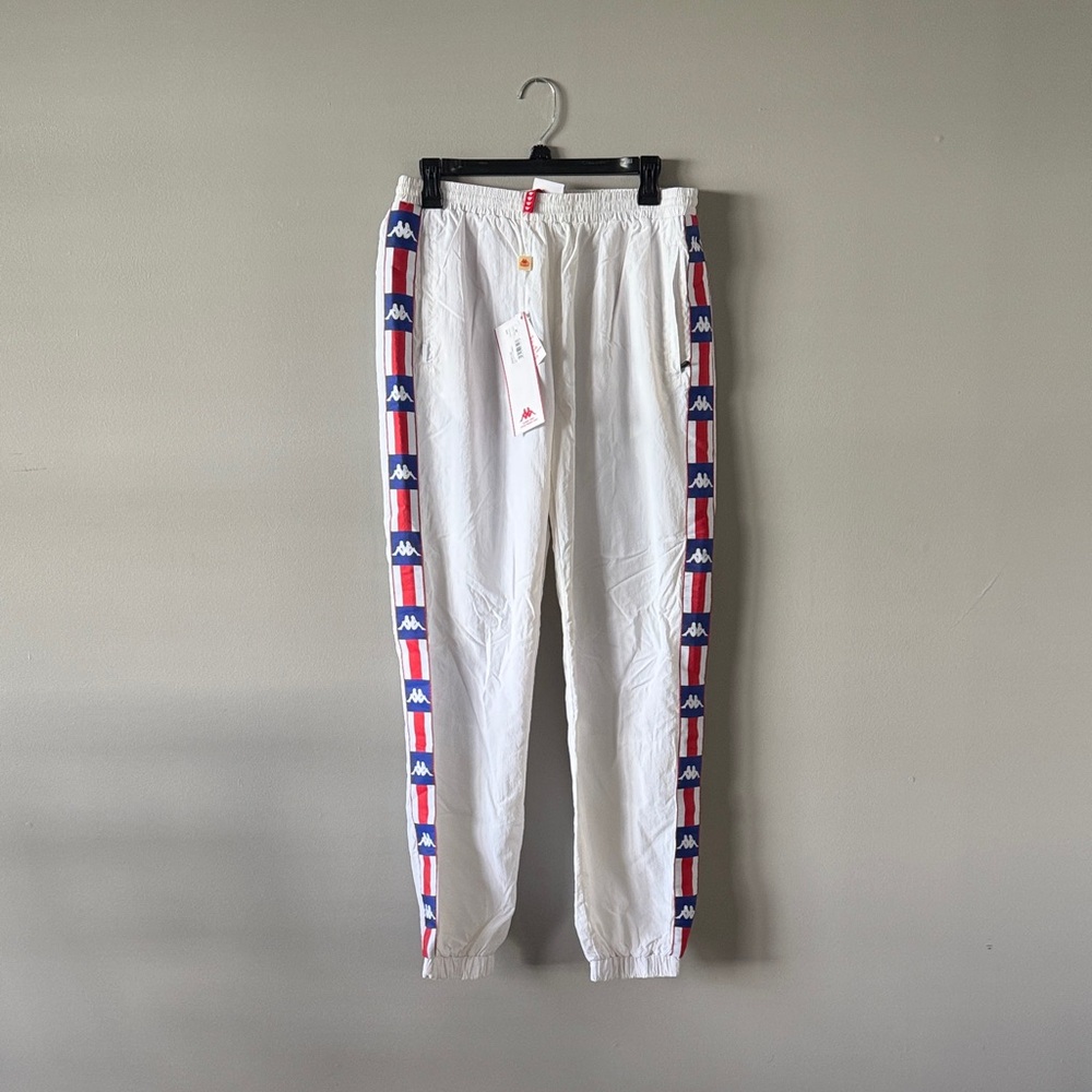 NEW-Kappa White Pants with Blue and Red Stripes